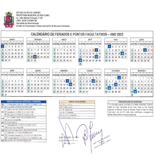 Calendário De Feriados E Pontos Facultativos – Ano 2023. – Prefeitura ...