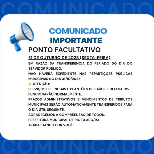 Decreto Municipal Nº 4.769 Estabelece Ponto Facultativo em 31 de Outubro de 2025